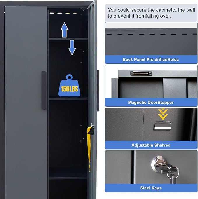 15-Piece Corner Garage Storage Cabinet System - Heavy Duty Workshop Set w/Corner Cabinet Includes Workbench, Pegboard & Lockable Drawers | Metal Tool Organization System for Garage/Workshop