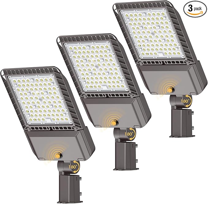 LED Parking lot Lights 240W Commercial Area Oudoor Lighting 43200LM Dusk to Dawn Photocell Street Lights 6000K IP65 100-277V for Yard Garage Warehouse 3 Pack with Wrench
