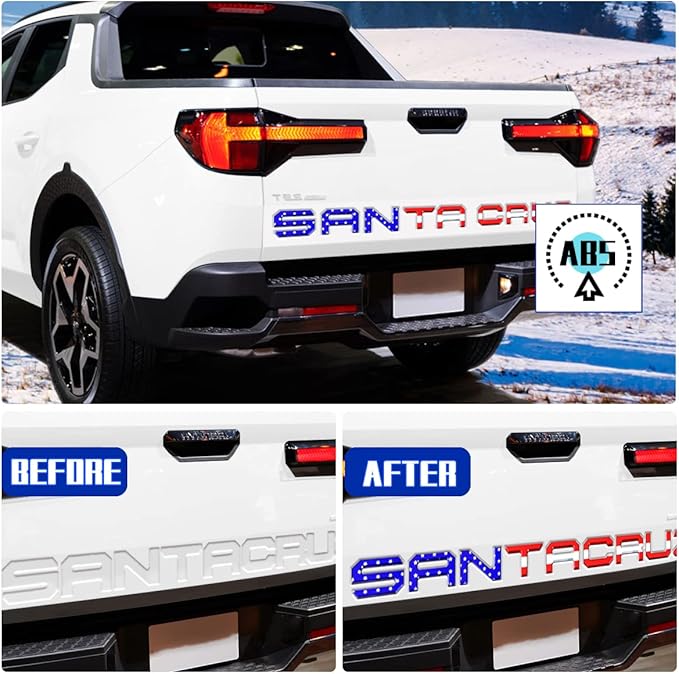 Tailgate Inserts Letters Compatible for 2022 2023 2024 2025 Santa Cruz 3D Raised & Strong Adhesive Decals Letters Rear Emblem Decal Sticker Compatible for Santa Cruz Accessories-American Flag