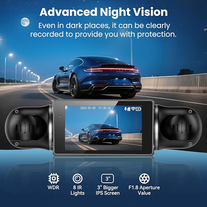 360°View 4 Channel Dash Cam, 2K+1080P Front and Rear Inside Left Right, Wireless Dash Camera for Cars, Built-in G-Sensor, IR Night Vision, 24H Parking Mode, 64GB SD Card, Loop Recording, APP Control