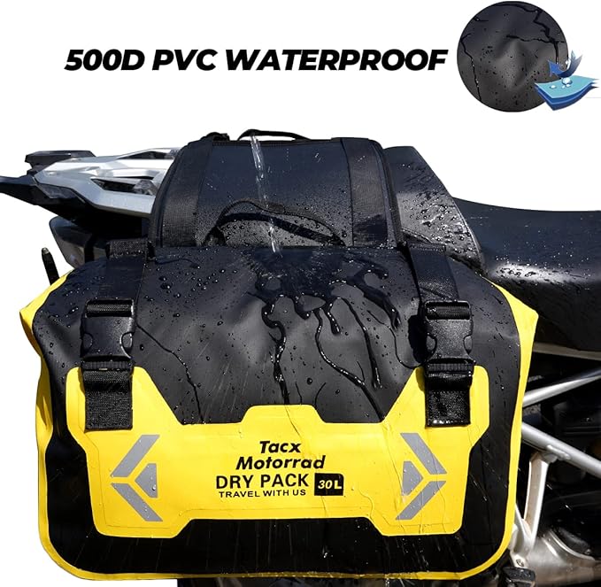 Motorcycle Saddle Bags Tail Bag, 30L Roll-top Waterproof Motor Detachable Side Trunk Bag, Motor Panniers Luggage Bag for Motorcy