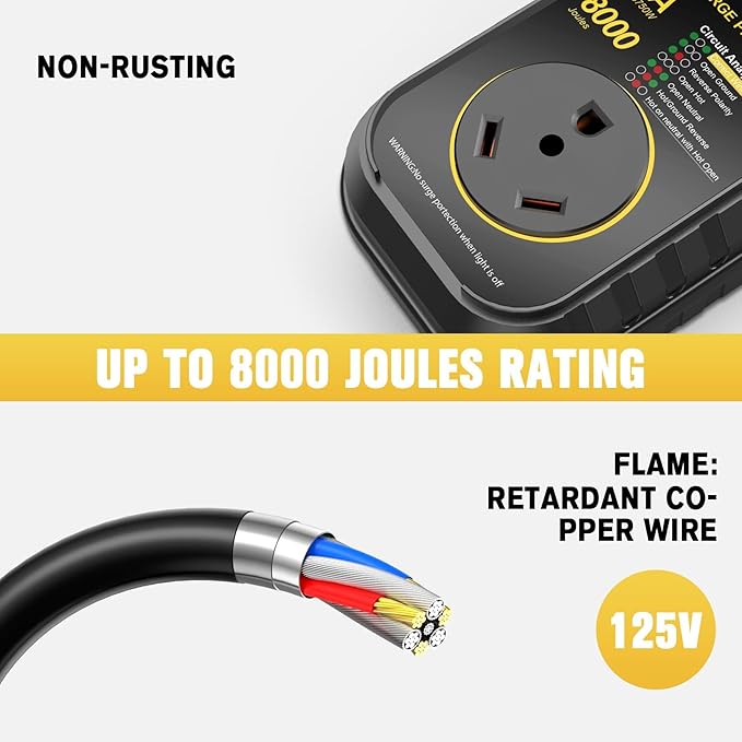 GEARGO RV Surge Protectors 30 Amp RV Circuit Analyzer, [2025 New Upgraded], IP68 Surge Voltage Protection, RV Adapter Plug for Camper(Yellow)
