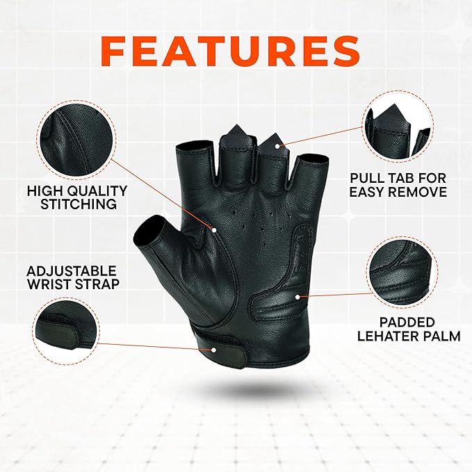 Daniel Smart Men's Motorcycle Leather Gloves with Reflective Skull Short Glove & Touch Screen Fingertips