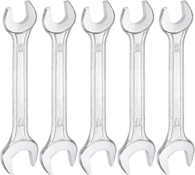 HARFINGTON 5pcs Double Open End Wrench 13mm x 17mm Metric 15 Degree Offset Angle Small Flat Head Wrench Galvanizing Open Ended Spanner for Automotive Repair Furniture Assembly