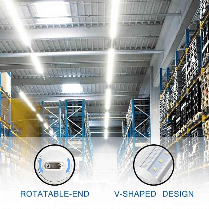 12 Pack, R17D/HO 8FT LED Bulbs - Rotate V Shape, 6000K Cold White 100W, 15000LM, 200W Equivalent F96T12/DW/HO, Clear Cover, T8/T10/T12 Replacement, Dual-End Powered, Ballast Bypass