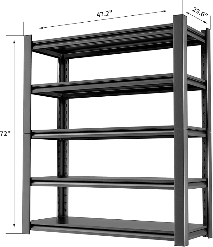 Metal Garage Storage Shelf, Heavy Duty 5 Tier Shelving Unit, Industrial Utility Shelving for Garage Storage, Durable Metal Shelf Organizer, Storage Shelving 24" D x48 W x72 H（2 Pieces）