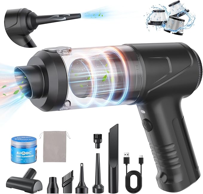 2-in-1 Car Vacuum&Air Duster,65w/16kpa/30 Mins,High Powerful Dust Cleaner Portable Cordless Vacuum,Compressed Air Blower,Lightweight Rechargeable Handheld Mini Vacuum for Car/Home/Office