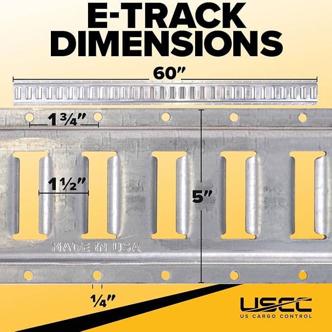US Cargo Control E Track, Made in USA, 12 Gauge Steel 5 FT Galvanized E Track Rail (5-Pack) Horizontal ETrack Rails for Trailers, Garages, Cargo Vans, 6,000 Pounds Break Strength Per E-Track Slot