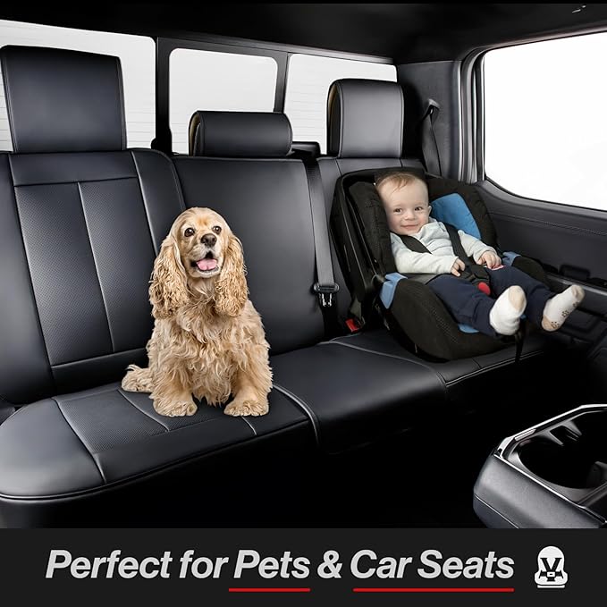Coverland Custom Car Seat Covers Compatible with 2019-2025 RAM 1500 Crew Cab - Premium Leather Non-Slip Memory Foam Waterproof Cover Interior Protector Full Set-Black [See Size Chart-Size X122]