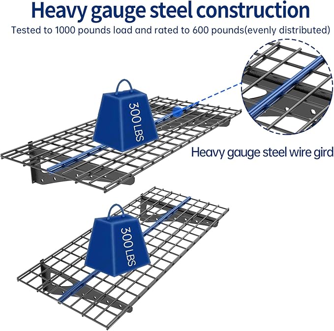 2-Pack Garage Wall Shelving, 2x4ft Walls Shelf Storage Rack, Sturdy Walls Shelves for 550 LBS, Black, Heavy Duty Shelving Wall Mounted for Garage, Warehouse, Storeroom and Basement, 47.2" x 23.6"