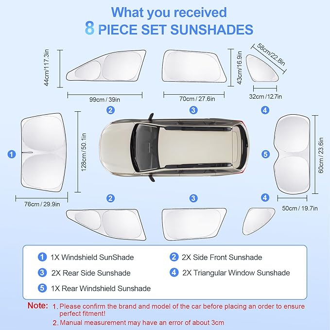 8pcs Car Window Shades for Subaru Outback Wagon 2015-2019 Accessories,Windshield Side Rear Full Sunshade,Sun Visor UV Blocking, Privacy Protection and Blackout for Camping Outdoor