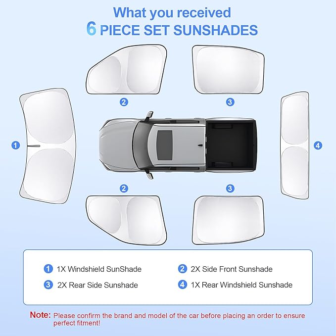 6pcs Car Window Shades for Toyota Tundra 2022-2025 Accessories,Windshield Side Rear Full Sunshade,Sun Visor UV Blocking, Privacy Protection and Blackout for Camping Outdoor