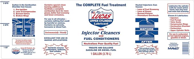 Lucas Oil Fuel Additive, Upper Cylinder Lube, System Cleaner, Lubricant, 1 gal Jug, Diesel/Gas, Set of 4