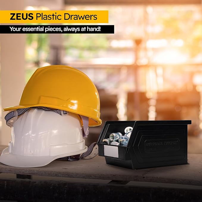 Storage Bins - drawer organizer Zeus 2PLZ - Ideal for Warehouses, Workshops and Assembly Lines, Screws and Tool Storage, Plastic Storage Bins, Green, 9.06" x 5.51" x 5.12", Pack x12
