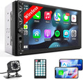 Double Din Car Stereo with Wireless Carplay and Wireless Android Auto,7 Inch Full HD Touchscreen Car Stereo Receivers Support Mirror Link,Bluetooth, Backup Camera,Steering Wheel,FM/USB/AUX/Subwoofer
