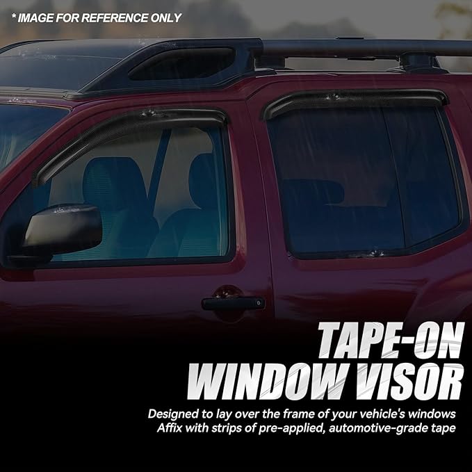 Auto Dynasty 4Pcs Carbon Fiber Pattern Window Visors Compatible with 2005-2015 Nissan Xterra, Tape-On Front & Rear Window Deflectors Rain Guards Sun Wind Air Side Vent Shade, Glossy Black