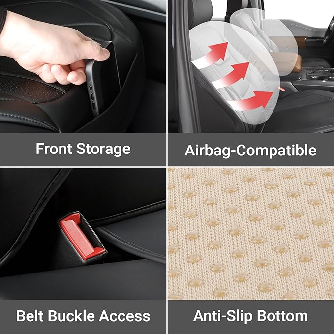 Coverland Custom Car Seat Covers Compatible with Sierra 1500 2500HD, Silverado 1500 - Premium Leather Non-Slip Memory Foam Waterproof Interior Protector Full Set-Black [See Size Chart-Size X108]