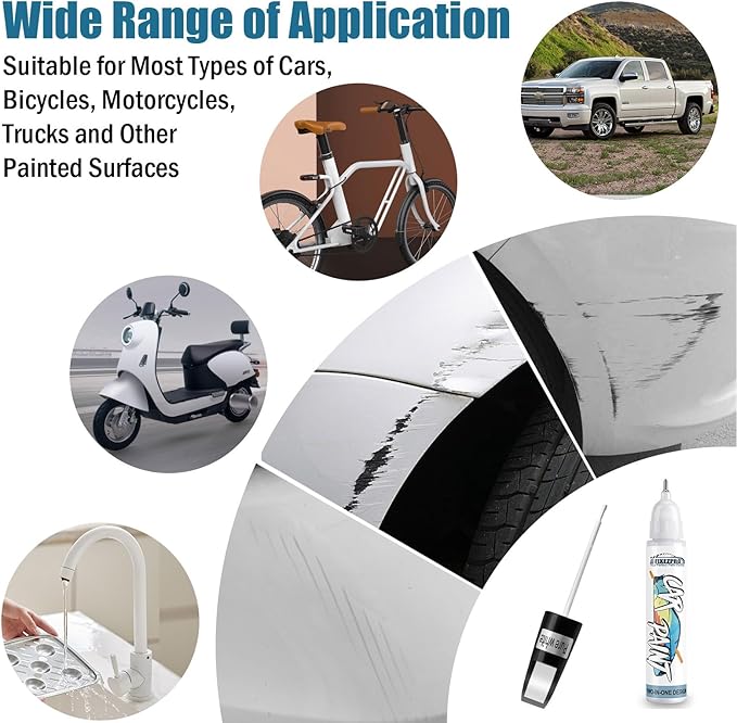 White Car Paint Touch Up, Car Paint Scratch Repair Pen, Color Accurate Automotive Paint Quick and Easy Fix Vehicles Chip Rim Scuff Repair