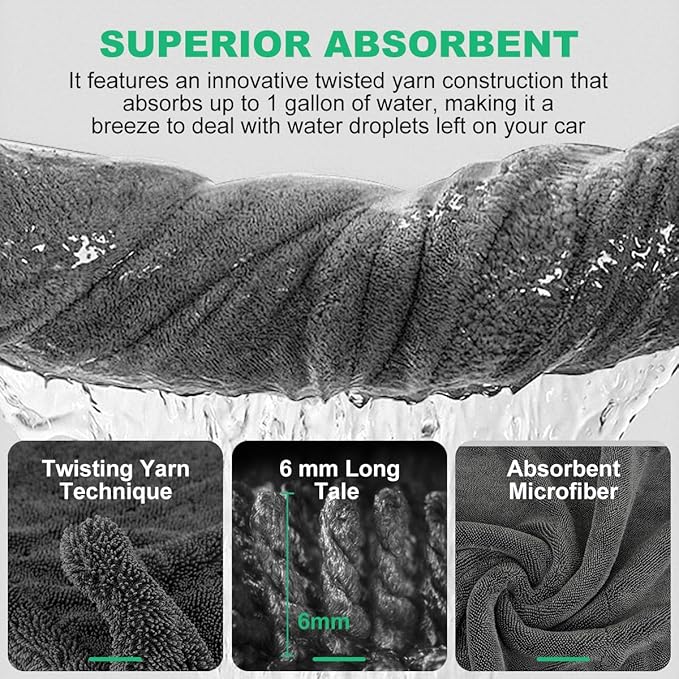 2 Pack Microfiber Towels for Cars, 1200 GSM Ultra-Soft Microfiber 36”x 24”& 16" x 16" Car Drying Towels Ultra-Absorbent Streak Free Premium Double Twisted-Loop Cleaning Cloth with Car Wash Mitt