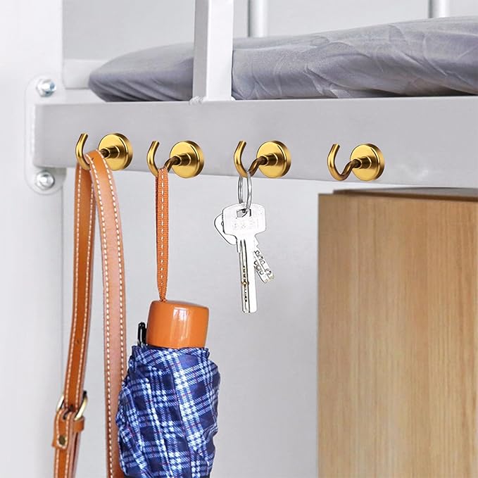 MIKEDE Magnetic Hooks Heavy Duty, 40 Lbs Magnet with Hooks for Cruise Cabins, Strong Magnets Neodymium for Hanging, Magnetic Wall Hooks for Refrigerator, Locker, Workplace(Yellow, 4 Pack)