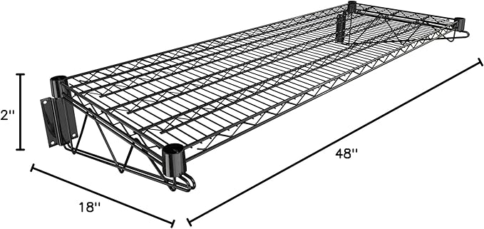 18" x 48" Black Epoxy Wire Wall Mount Shelf