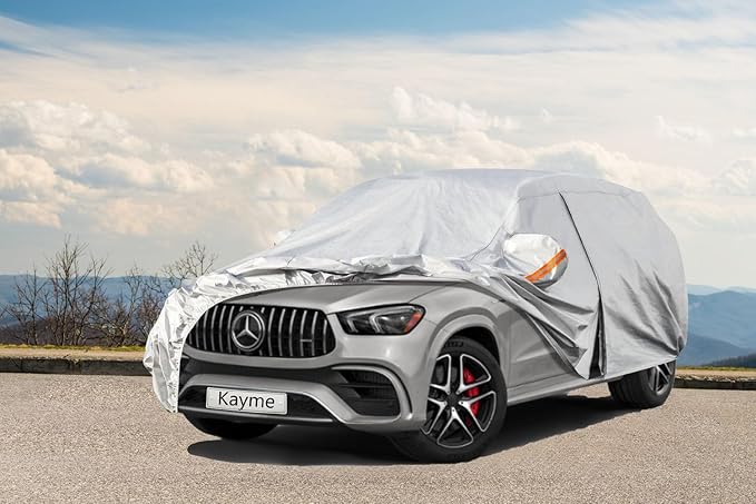 Kayme 6 Layers SUV Car Cover Custom Fit for Mercedes Benz GLE 350 450 (2015-2025) Waterproof All Weather for Automobiles, Outdoor Full Cover Rain Sun UV Protection.Silver