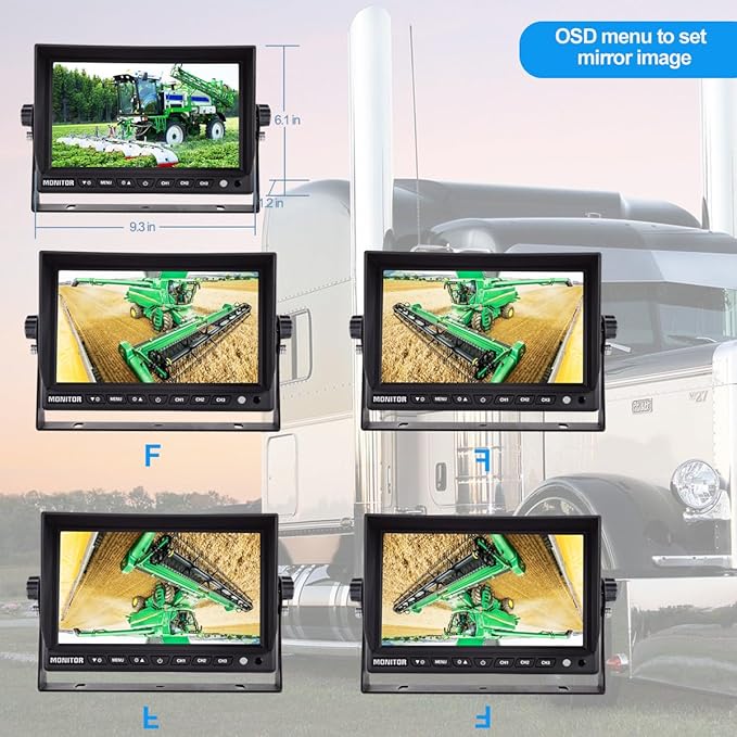 AHD 1080P, 9" Wired Monitor Rear View Reverse Backup Night Vision Camera System, Waterproof IP 69k Camera for Agriculture Farm Tractor, Truck, Forklift, Heavy Equipment, Excavator, Skid Steer