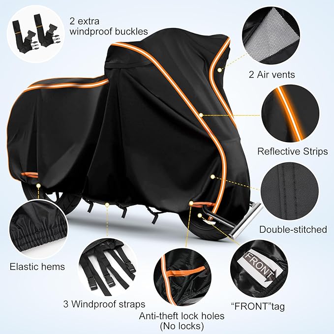 420D Waterproof Motorcycle Cover for Honda Africa Twin,CRF250f, CRF300l and NC750X/CB500X/XR150, Outdoor Bike Cover Windproof Heavy Duty Waterproof All Weather Protection