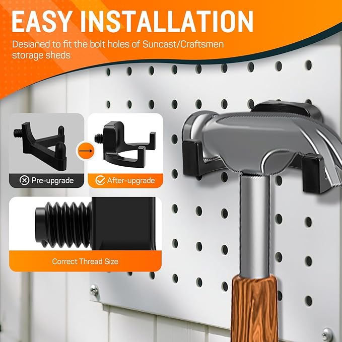 6Pcs Storage Shed Hooks Compatible with Suncast Shed, Black J and U Tool Hangers for Organizing Tool, Ladders, Bulk Items,Storage Shed Shelves Accessories