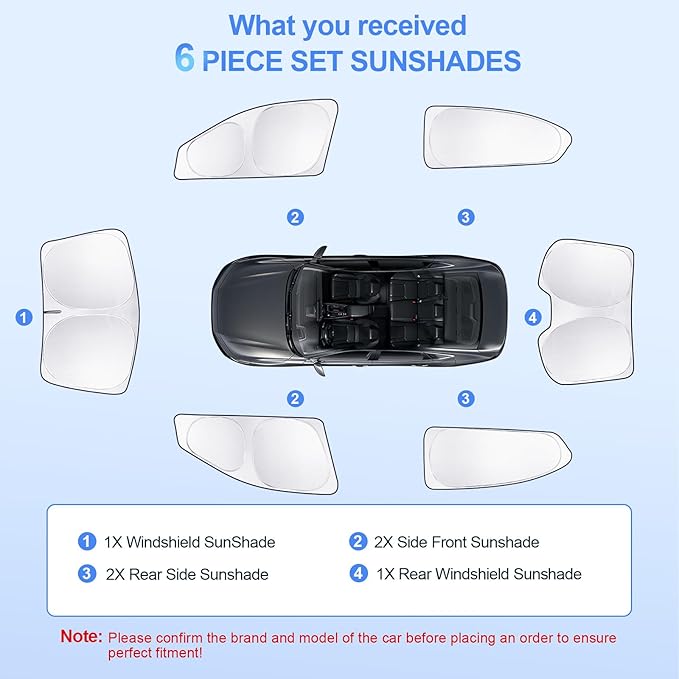 6pcs Car Window Shades for Honda Accord 2013-2017 Accessories,Windshield Side Rear Full Sunshade,Sun Visor UV Blocking, Privacy Protection and Blackout for Camping Outdoor