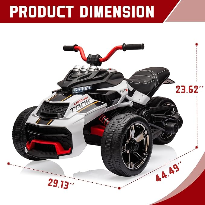 12V Kids Electric Ride-On Car with Parent Remote Control, 7MPH, 2 Speeds, 2x55W Motor, LED Lights, Music, USB & EVA Tires, 3 Wheel Battery Powered Toy Vehicle for Toddlers (White1)