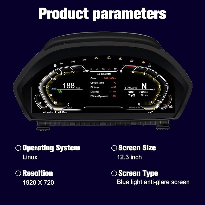 Speedometer Instrument for BMW F30 F36 2013-2020，12.3 inch Linux System Original Modern Car Odometer Information Head up Display Digital Cluster Electronic Gauge Dashboard Screen