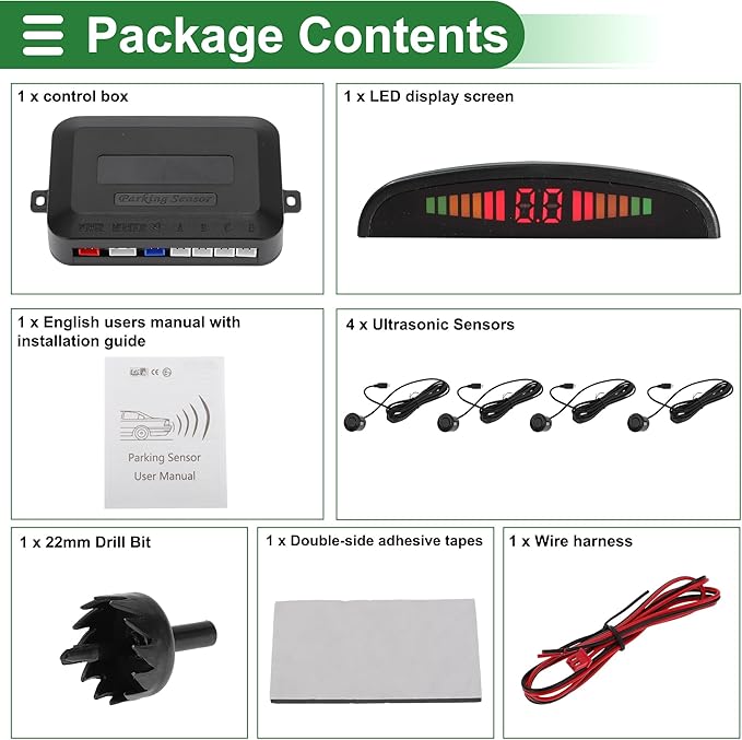 Motoforti Universal Car Auto Vehicle Reverse Backup Radar System Reverse Parking Sensors Alarm Buzzer Reminder Distance Detection Black 4Parking Sensors