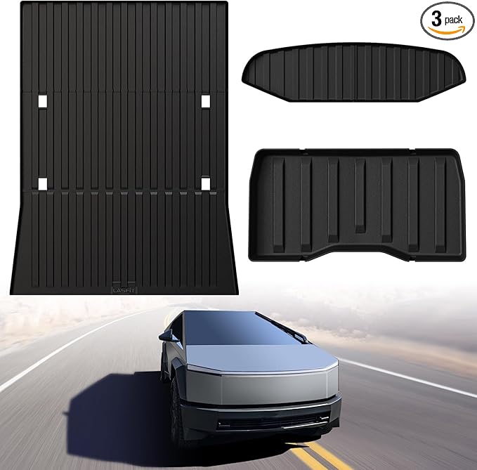 LASFIT Truck Bed Mat for Tesla Cybertruck 2024 2025 2023 6FT Bed Liner Car Accessories, Custom Fit TPE All Weather Pickup Cargo Liner Frunk Rear Sub Trunk Mat Set 3PCS