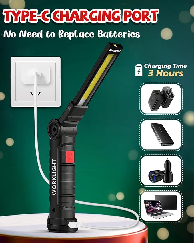 Coquimbo Tool Gifts for Men, Rechargeable LED Work Lights Grill Light with Magnetic Base 5 Modes 360° Rotate Mens Birthday Gifts for Dad Husband Grandpa Boyfriend (4 Pack Green)