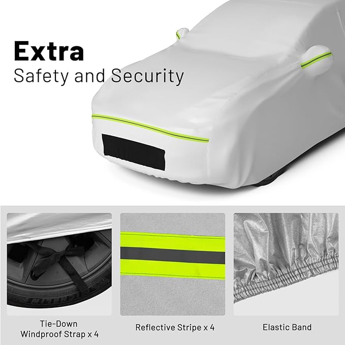 Favoto Car Cover for Tesla Model Y - Custom Fit Vehicle Cover 6 Layers Waterproof All Weather Outdoor Rain Snow Sun Dust Protection with Charging Port Ventilated Mesh Door Zipper