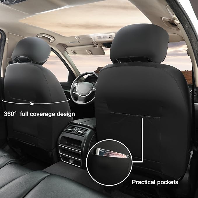 GIANT PANDA 2 Front Leather Car Seat Cover for Hyundai,3D Air Cool Mesh Thick Seat Covers Custom Fit Hyundai Sonata Elantra Santa Fe Tucson Accent Kona Palisade Genesis Venue Ioniq (Black)
