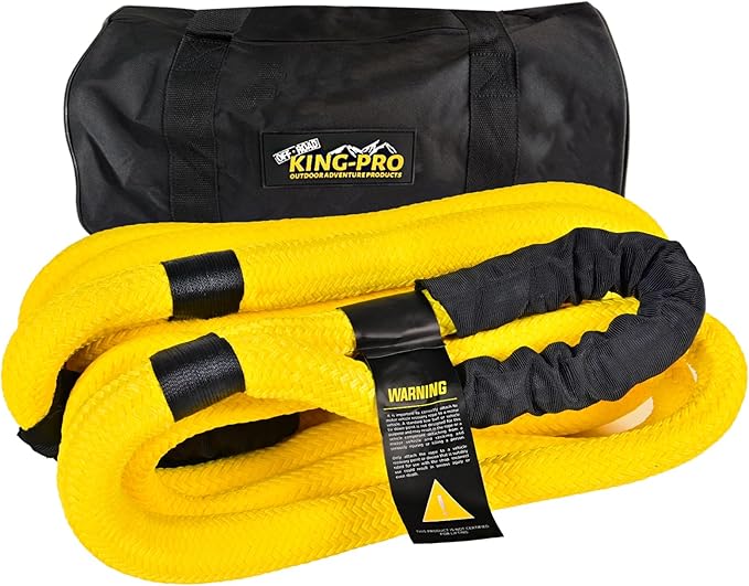 KING-PRO Kinetic Recovery Rope 1“x30' Towing Rope 44,000lbs Breaking Strength 100% Nylon Made Heavy Duty Offroad Snatch Strap 30% Elasticity for Full-Size Truck Large SUVs Offroad Vehicels