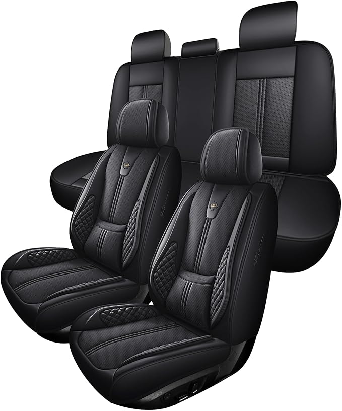Car Seat Covers Front Only, Black Seat Cover for Cars Compatible Airbag, Easy Install Luxury Leather Automotive Seat Covers with Lumbar Support, for Car, Truck, SUV, Black