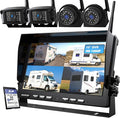 10'' 1080P Wireless Backup Camera System, 10 Inch DVR Quad Split Monitor Wireless Rear Side View Cameras, IP69 Waterproof Digital Signal Record System for RV/Truck/Trailer/Camper-BW104SL