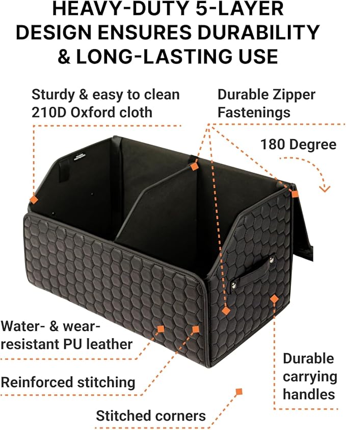 Trunk Organizer For Car - Collapsible Storage Bins - Keep Groceries, Sports Gear & Tools Secure On Road Trips - Best Gifts for Men - Heavy Duty Cargo Tote (Black 21.6)