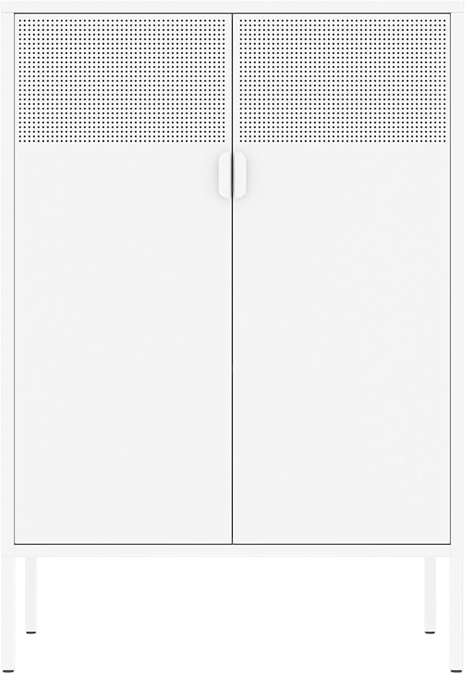 2 Mesh Door Metal Storage Cabinet with Adjustable Shelves, Multipurpose White Storage Cabinet, 3-Tier Office Cabinet,Metal Storage Cabinet for Office Home,Hallway (White, 47''H)