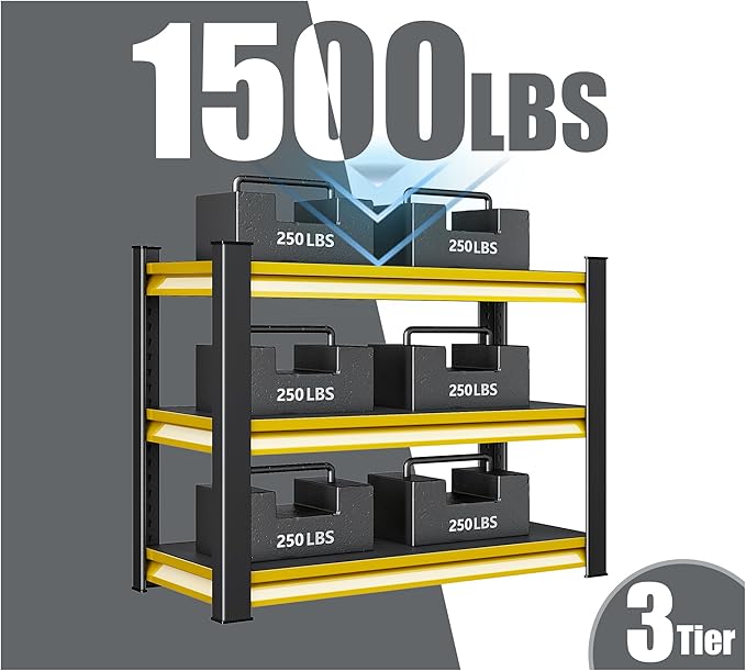 40" W Garage Shelving Heavy Duty, 1500LBS Loads Adjustable Garage Storage Shelves,3-Tier Metal Storage Racks and Shelving Units, Utility Rack Shelves,40" W x 18" D x 36" H,Yellow