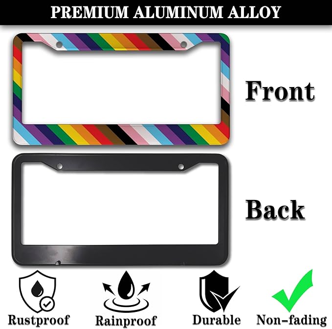 License Plate Frames Rainbow Front License Plate Bracket Rainbow Pride Flag Universal Aluminum Car Accessory 2 Pack with Screw Covers Set