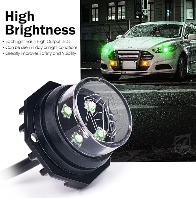 Xprite Amber Green LED Hideaway Strobe Lights Kit 20 Flashing Patterns w/Control Panel Headlights Taillights Fog Light Mounting, for Roadside Emergency Vehicles Trucks SUV Vans Cars 8 PCs