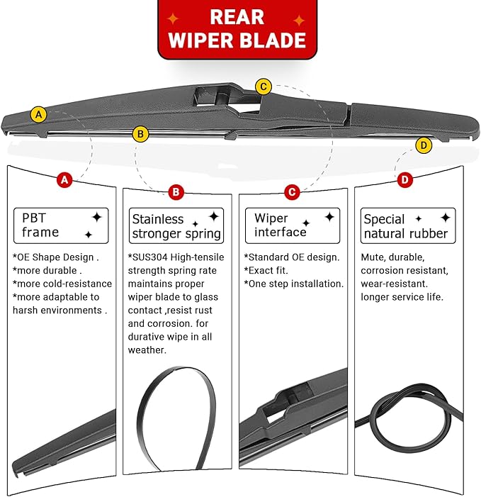 Windshield Wiper Blades Replacement for Toyota RAV4 2013 2014 2015 2016 2017 2018 Original Factory Quality Front Rear Wipers Blade Set for My Car - 26" 16" 10" (Pack of 3)