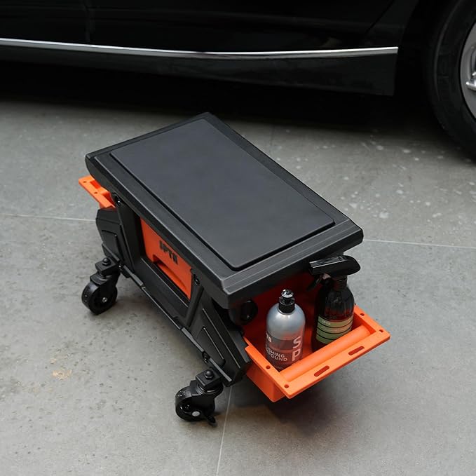 SPTA Automotive Mobile Rolling Mechanics Stool - Heavy Duty Roller Creeper Seat Soft Rubber Cushion Brake Wheels Storage Drawers Tray Roller Seat for Home DIY Garage Car Detail, 330lb Load Bear -PT161