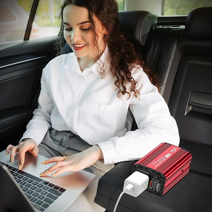 300W Car Power Inverter,12V DC to 110V AC Inverter Converter for Vehicles, PD (Type-C) QC3.0 and 2.4A USB Car Adapter with Cigarette Lighter Ports for Smartphones Laptops Tablets