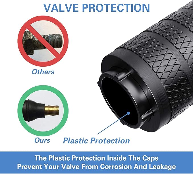 CKAuto Tire Valve Stem Caps, Black, 4 pcs/Pack, Anodized Aluminum Tire Valve Cap Set, Corrosion Resistant, Universal Stem Covers for Cars Trucks Motorcycles SUVs and Bikes