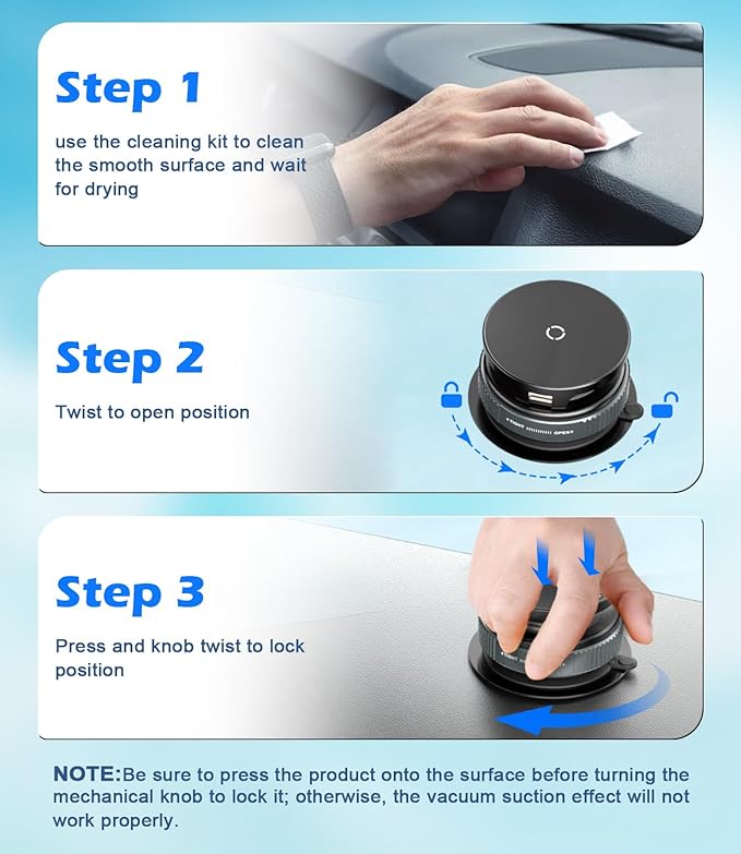 15W Wireless Charger Magnetic Car Phone Holder [Vacuum Suction Cup] 360° Adjustable & Foldable Car Mount for Dashboard/Windshield/Smooth Surface [Compatible with MagSafe] for iPhone/Samsung